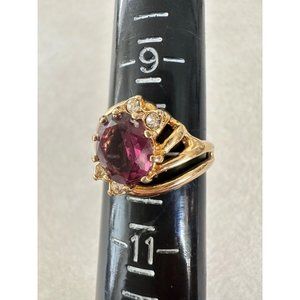 Aurora 18kt GE yellow gold electroplated purple clear cubic zirconia ring